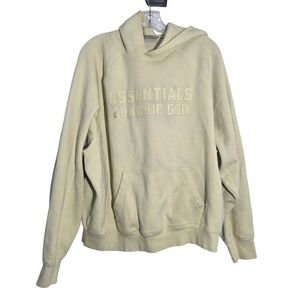 FLAWED Essentials Fear of God Hoodie Mens Medium Pale Yellow Pullover Logo